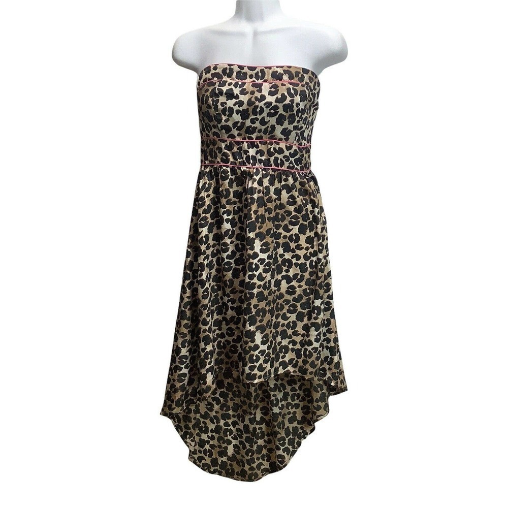 American Rag Cie Dress Strapless Size‎ Small Leopard Animal Print Hi Lo Womans